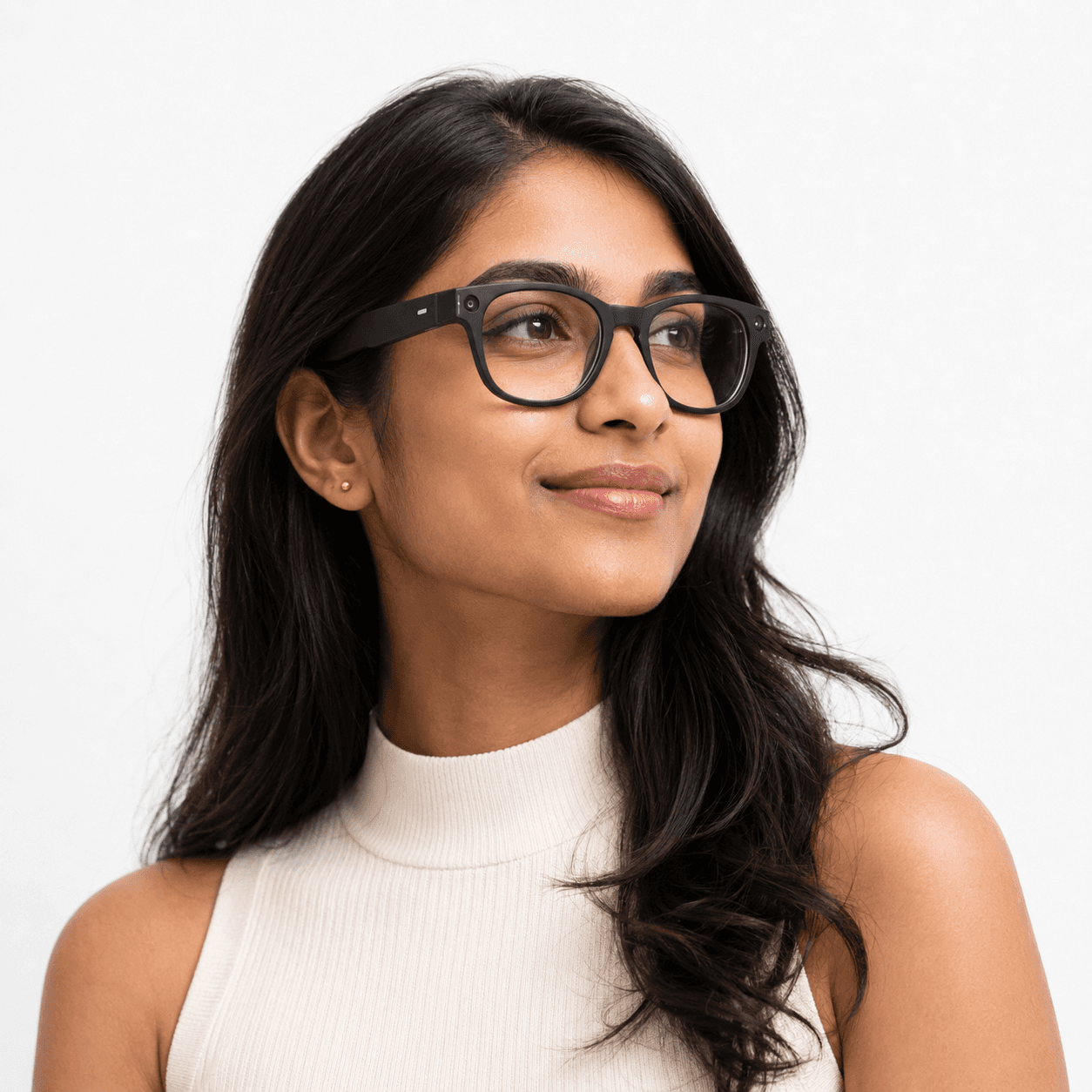 A person wearing lightweight Trace AI glasses